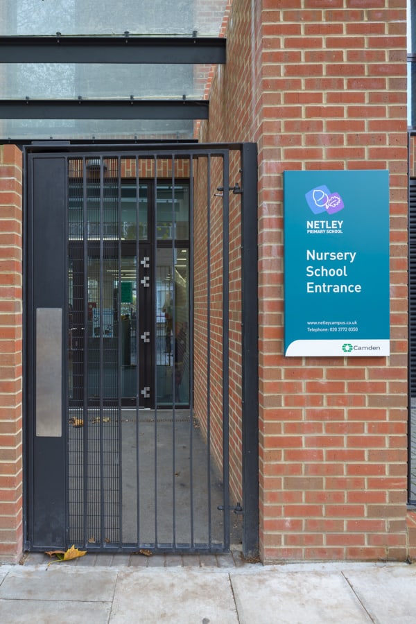 Entrance identification sign to the Nursery school within Netley Campus