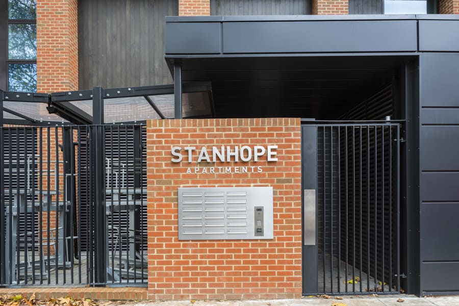 Entrance to Stanhope Apartments
