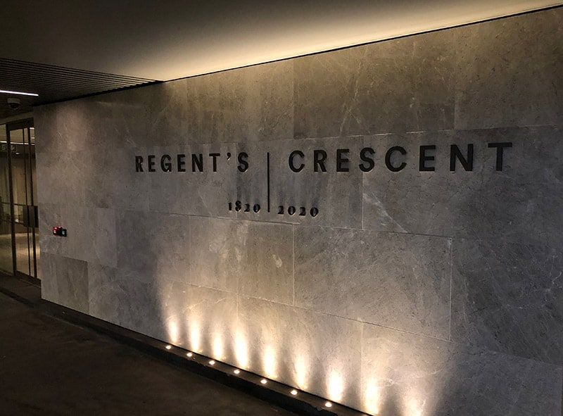 Large external identity sign - Regent's Crescent Apartments
