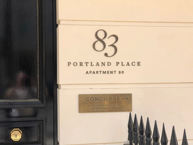 Apartment numbering signs - Regent's Crescent Apartments