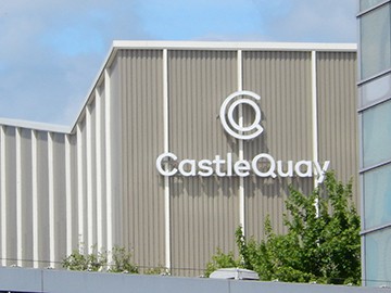 High level Castle Quay identity sign