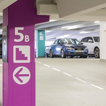 level identification and wayfinding guidance in Trinity Leeds car park